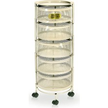 Krem Metal 5 Katlı Yana Açılır Tekerlekli Sebzelik, 30 x 96 cm Ergenc-Krem-5
