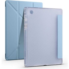 kilifone Galaxy Tab A8 10.5 2021 SM-X200-SM-X205-SM-X207 Uyumlu Kalem Bölmeli Dönebilen Üçgen Standlı Tri Folding Tablet Kılıfı - Mavi - T22962