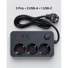 Herşey Trend Ev ve Ofis Kullanımına Uygun USB ve Type C Şarj Çıkışlı Akım Korumalı Çoklu Priz