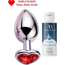 Aşkın Deposu Deromeya Health- DUBLE10 Tüm Dünyanın Tercih Ettiği Kalp Fiğürlü 10 cm Duble Metal Mücevher Taşlı Anal Genişletici  Anal Plug & Süper Kayganlaştırıcı 1*50 ml Jel Hediyeli