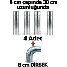 Dorello 8 cm Çap 30 cm Paslanmaz Soba Borusu ve 8 cm Dirsek Küçük Kamp Sobası, Pelet Sobası ve Kuzine Baca Uzatma Borusu