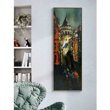 Simurg Sanatevi Zamana Karşı Galata Yağlı Boya Tablosu - Tuval Üzerine El Yapımı - 50 x 150 cm