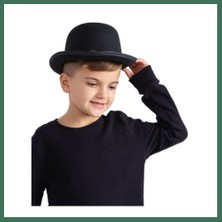 Bezos Charlie Chaplin Stil Çocuk Şapkası ? Siyah Melon Parti Şapkası Bss