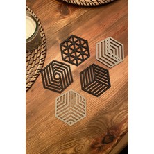 Kazanova Design Geometrik Altıgen Bardak Altlığı Seti Siyah ve Gri Dekoratif