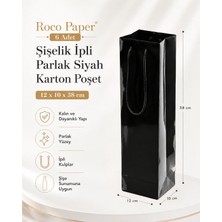 Şişelik Ipli Siyah Karton Poşet, 6 Adet - 12X10X38 Cm, Kalın Yapılı Premium Hediyelik Taşıma Çantası