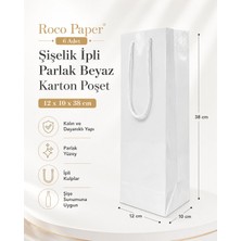 Şişelik Ipli Beyaz Karton Poşet, 6 Adet - 12X10X38 Cm, Kalın Yapılı Premium Hediyelik Taşıma Çantası