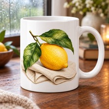 Ulu Pazarlama Keten Üzerinde Limon Tasarımlı Porselen Kupa - Model 616