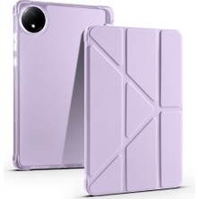 Noktaks Redmi Pad Se 8.7 2024 24076RP19G-24076RP19I Uyumlu Kalem Bölmeli Dönebilen Üçgen Standlı Tri Folding Tablet Kılıfı - Lila - T34971