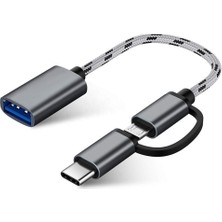 Alfais 4901 USB 3.0 Otg To Type C Dönüştürücü Adaptör Gri Renk Hızlı Şarj Destekli 20 cm