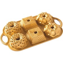 TeknoKapsül Nordic Ware Backform Geo Bundtlette Alüminyum Altın, 27,9 cm x 17,8 Cm, Nw 91277