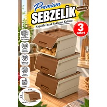 Rika Garden 3’lü Kapaklı Sepet Patates-Soğan Erzak Saklama Kutusu Oyuncak Için Organizer Rafı (30X27X24 Cm) Kahverengi