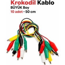 Krokodil Kablo | Büyük Boy | 50 cm | 10 Adet | Test Ölçüm Iki Ucu Kıskaçlı Timsah Ağız Kablo