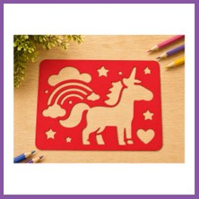 Bezos 3D Baskı Unicorn ve Gökkuşağı Çizim Şablonu - Desen Kalıbı - Kırmızı Bzoshb