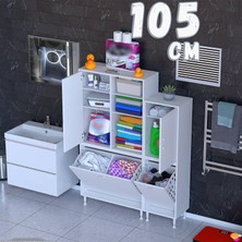 modilayn Ohbe 110 cm Genişlik 160 cm Boy 3 Kirli Sepet ve 2 Kapak Çok Amaçlı Banyo Dolabı
