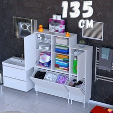modilayn Ohbe 135 cm Genişlik 160 cm Boy 4 Kirli Sepet ve 2 Kapak Çok Amaçlı Banyo Dolabı
