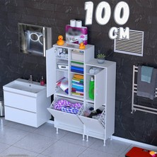 modilayn Ohbe 100 cm Genişlik 160 cm Boy 2 Kirli Sepet ve 2 Kapak Çok Amaçlı Banyo Dolabı