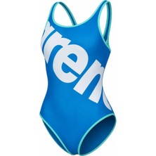 Gırl's Arena Logo Swımsuıt Blue Chına-Whıte