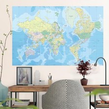 Rafta Eğitim Amaçlı Duvar Stickerı, Siyasi Dünya Haritası 100X150 cm