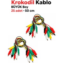 Krokodil Kablo | Büyük Boy | 50 cm | 25 Adet | Test Ölçüm Iki Ucu Kıskaçlı Timsah Ağız Kablo