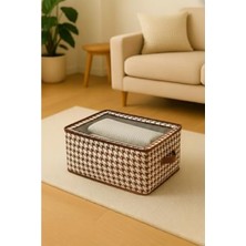 Rafta Deconox Çok Amaçlı Düzenleyici Kutu Dik Duruş Sağlayan Telli Iç Yapı ve Şeffaf Pencereli Kıyafet, Çamaşır Saklama Organizeri Katlanabilir Kumaş Kutu (45X30X20 cm Gri ve Kahve Renk) (Kahve)