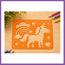 Bezos 3D Baskı Unicorn ve Gökkuşağı Çizim Şablonu - Desen Kalıbı - Turuncu Bzoshb
