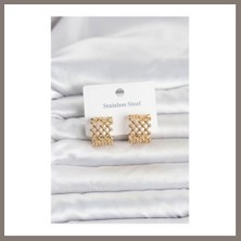 Bezos 316L Çelik Gold Renk Motif Desenli Halka Kadın Küpe Rns