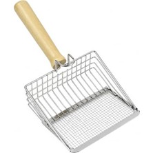 Rafta Paslanmaz Metal Kedi Kumu Eleği, Ahşap Saplı, 26 cm