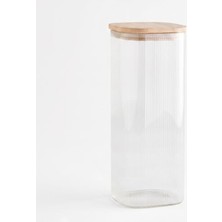Rafta Borosilikat Cam Saklama Kavanozu, Bambu Kapaklı 10 x 25 cm