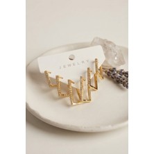 Ethab Ticaret Gold Renk Zirkon Taşlı Pirinç Kare Model Kadın Küpe Seti 5886 - GL002V-7MVUP5