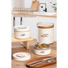 Rafta Isı Yalıtımlı Paslanmaz Çelik Yemek Termosu, Bej Renkli Lunch Box