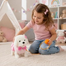 Rafta Hareketli Peluş Yürüyen Köpek Oyuncağı, Pembe Fiyonklu