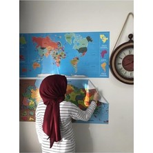 Rafta Dekoratif Tablo Eğitici Türkiye ve Dünya Haritası Set Çocuk Duvar Yazı Tahtası Kağıt Tahta 118X56 cm