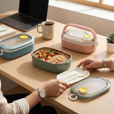 Rafta Deconox Paslanmaz Çelik Yemek Kabı 750 Ml, Çatal Kaşık Dahil, Kilitli Kapaklı Lunch Box, Yemek Taşıma ve Saklama Kabı, 21X12X7,50 Cm, Yeşil/pembe/mavi