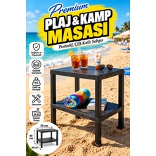 Rika Garden Portatif Plastik Plaj ve Kamp Masası - 2 Katlı Demonte Piknik Masası, Sahil Şezlong Yanı Sehpa (38X29 Cm)