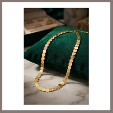 Bezos Plaka Model Gold Renk Pirinç Kadın Kolye Rns