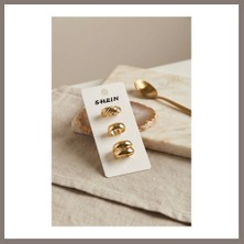 Bezos Gold Renk Pirinç 3'lü Vintage Kadın Yüzük Kombini BYK4296 Rns
