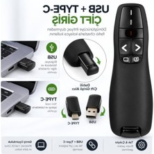 Rafta Kablosuz Sunum Kumandası, USB ve Type-C, 30 Metre Uyumlu