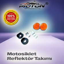 Moton Universal Motosiklet Yuvarlak Ön/yan Reflektör Seti - Turuncu Kedi Gözü Takımı (Braket ve Takoz Dahil)