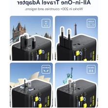 Rafta Geri Çekilebilir Kablolu Evrensel Priz Adaptörü, 70W, 2 Ac + 3 USB ile Seyahat Için Uyumlu