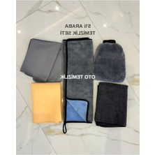 Rafta 5'li Oto Yıkama Seti, Mikrofiber Bezi ve Eldiven ile
