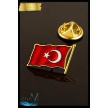 Rafta Metal Türk Bayrağı Yaka Rozeti, Sarı Renkli Tasarım