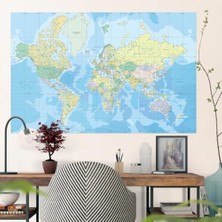 Rafta Kendinden Yapışkanlı Eğitim Amaçlı Siyasi Dünya Haritası Duvar Stickerı (100X150 Cm.)