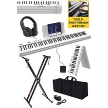 Rafta Midex PLX-100WH-ST Taşınabilir Dijital Piyano Tuş Hassasiyetli 88 Tuş Bluetooth Şarjlı (Stand Sustain Kulaklık Çanta Metod)