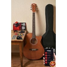Rafta Midex PHX-187 Masif Ağaç Akustik Gitar 4/4 Yetişkin Boy, Çanta, Askı, Capo, Pena