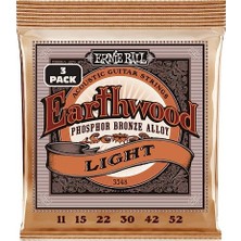 Rafta Ernie Ball Earthwood Light Fosfor Bronz Akustik Gitar Telleri 3'lü Paket - 11-52 Ölçü