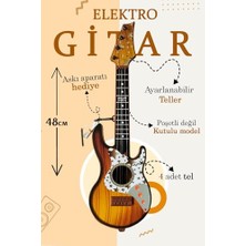 Rafta 48CM Oyuncak Elektro Gitar - Akort Edilebilir 6 Telli Kahverengi Elektro Çocuk Gitarı Askı Aparatlı Çok Renkli