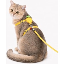 Rafta Çilek Figürlü Zilli Kedi Göğüs Tasması ve Gezdirme Kayışı Seti, Ayarlanabilir Göğüs Tasması ve Gezdirme Ipi, Günlük Gezi ve Yürüyüş Için (Sarı)