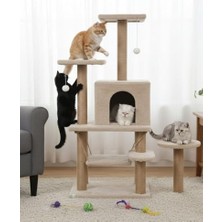 Rafta Reyo Pet Y01 Kedi Tırmalama Oyun Evi Salıncaklı Yuvalı Lüks Bej