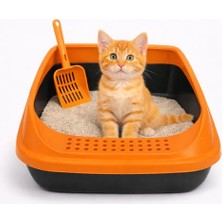 Rafta Açık Kedi Tuvaleti Yüksek Kenarlı Kedi Kumu Kabı, Kum Dağılmaz, Kolay Temizlenir, Kürek Dahil