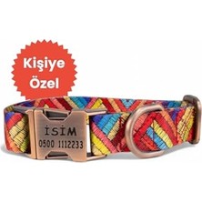 Rafta Caramelos Isimli Köpek Tasması, Orta ve Büyük Irk Köpek Tasması Köpek Isimlik, Metal Kilitli Tasma 2,5 cm Desen 4-Tek Ebat
